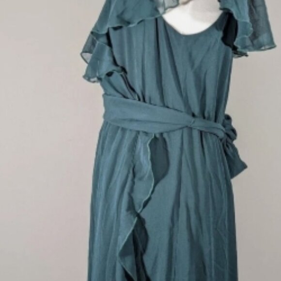 Show Me Your MuMu Jessie Ruffle Chiffon Bridesmaid Dress Emerald M 🆕⌚📦🏃💨🚚 - Picture 8 of 15